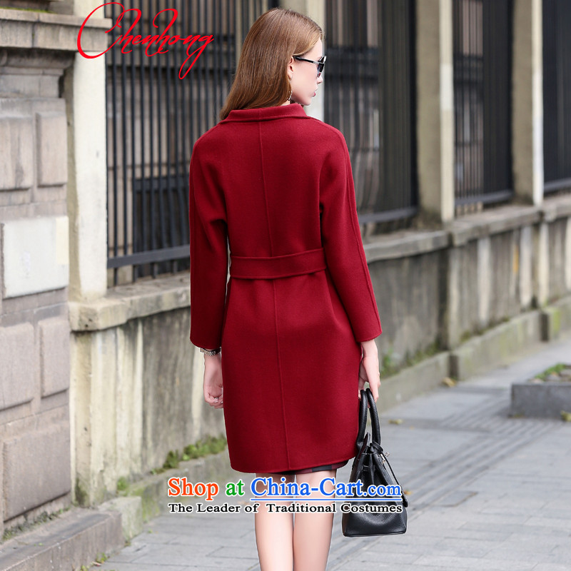 Morning Red (C.H) 2015 autumn and winter Ms. new products Sau San video double-side thin coats that long coats bourdeaux ,L,cashmere Morning Red , , , shopping on the Internet