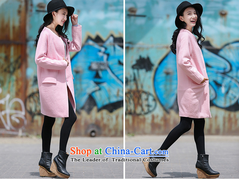 Tearing silk 2015 autumn and winter new Wild solid color pocket long coat round-neck collar long-sleeved jacket female 51150638 gross? pink S picture, prices, brand platters! The elections are supplied in the national character of distribution, so action, buy now enjoy more preferential! As soon as possible.