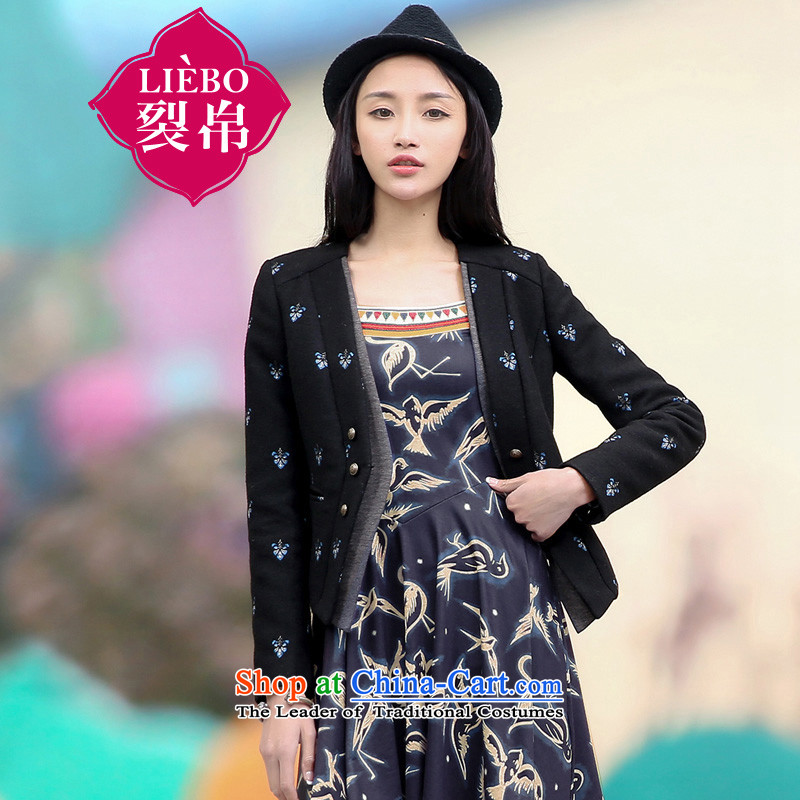 Tearing silk 2015 autumn and winter new spell color flap wool blend yarn short coats of Sau San Mao jacket female 51150105? black L