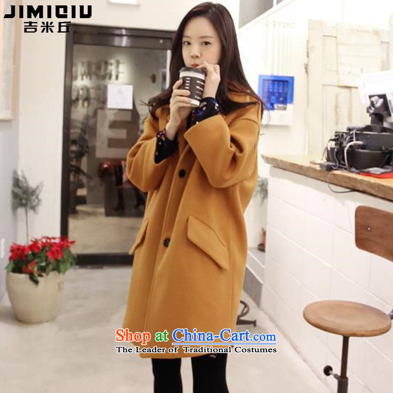Gil Miciu?2015 autumn and winter new Korean large relaxd dress a wool coat Sau San over the medium to longer term, video thin hair??ISSUE?turmeric yellow?XXXL Jacket