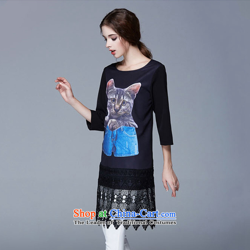 Rui Mei to 2015 XL women with new expertise autumn mm video thin lace stitching stamp 7 long-sleeved T-shirt, Netherlands N1002 forming the black American-shui 2XL, RIUMILVE) , , , shopping on the Internet
