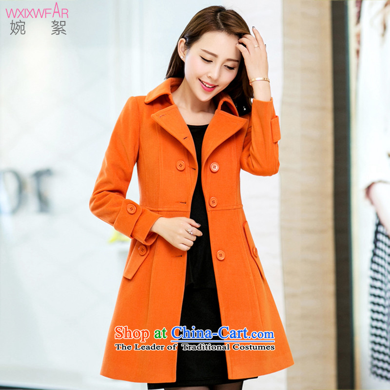 Yuen wadding?autumn and winter 2015 gross?   warm coat female Korean fashion cloak winter coats?   gross in long a wool coat orange?XL