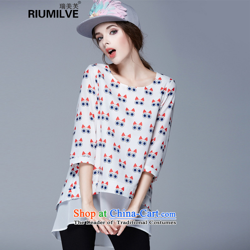 Rui Mei to2015 XL women with new expertise autumn mm loose video stamp 7 thin-sleeved T-shirt chiffon shirts, T-shirt N1001 5XL