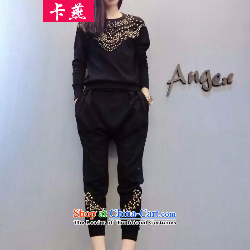 Thick mm Chiu Yin card installed 2015 to increase the number of women in the autumn loose video thin two kits thick sister nail pearl recreational sport sweater Kit 5891 Black5XL175-215 around 922.747