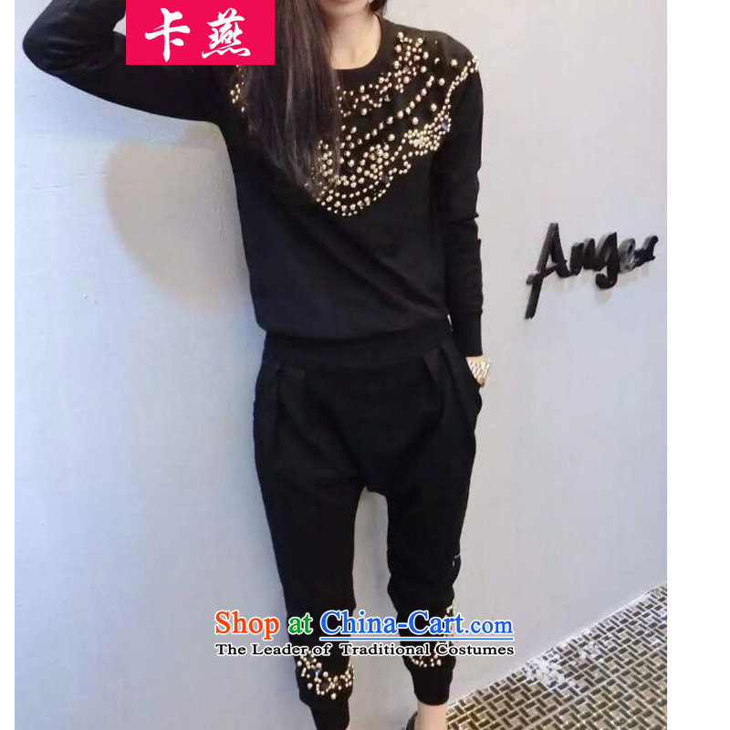 Thick mm Chiu Yin card installed 2015 to increase the number of women in the autumn loose video thin two kits thick sister nail pearl recreational sport sweater Kit 5891 Black 5XL175-215 around 922.747, Yan Shopping on the Internet has been pressed.