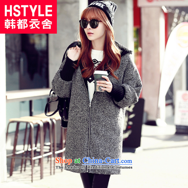 Korea has the Korean version of the Dag Hammarskj?ld yi 2015 winter clothing new women with cap zip long-sleeved jacket LF4355?_6_ gross?charcoal?S