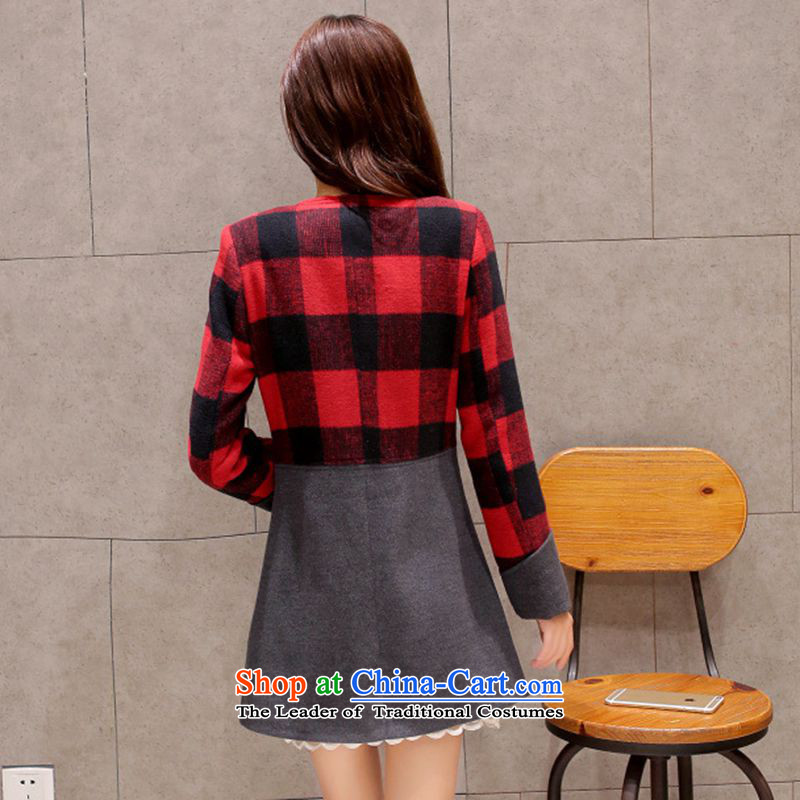 2015 Autumn new MRSOS gross female Korean jacket? plaid in Long Neck Jacket for aging video autumn thin gray L,MRSOS,,, shopping on the Internet