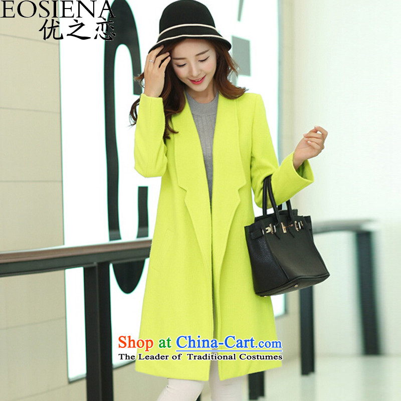Optimize the 2015 autumn and winter new larger female Stylish coat female Korean citizenry sweet candy colored elegant in Sau San long thick a wool coat female prime of green 3XL, EOSIENA) , , , ('Stargate Online shopping on the Internet