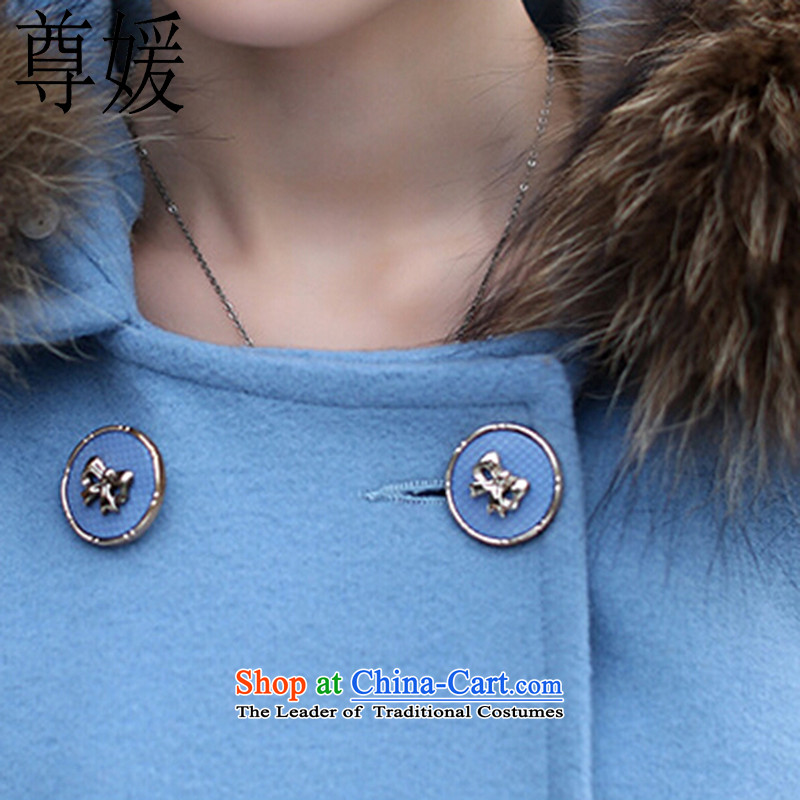 Extreme yuan by 2015 autumn and winter new Korean female coats loose hair? in the medium to long term for gross thick coat 1037 Lake blue XL, extreme yuan , , , shopping on the Internet