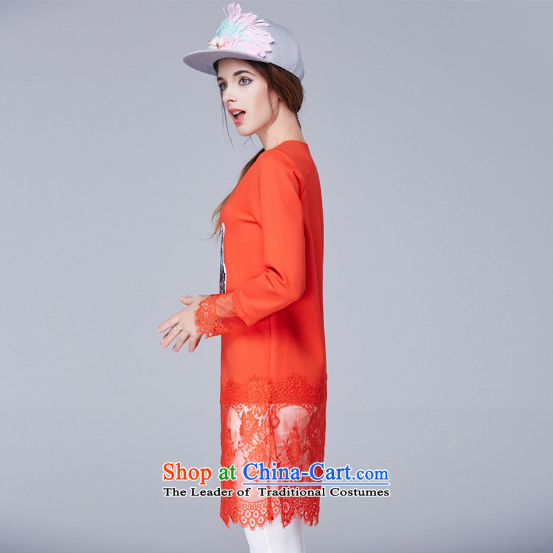 Rui Mei to 2015 XL women with new expertise autumn mm thin lace Sau San video in the stitching long sleeve and long-sleeved T-shirt, forming the Netherlands N1602 orange 3XL, Rui Mei-RIUMILVE) , , , shopping on the Internet