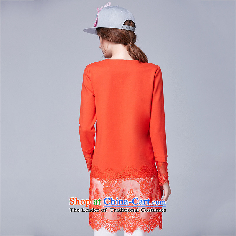 Rui Mei to 2015 XL women with new expertise autumn mm thin lace Sau San video in the stitching long sleeve and long-sleeved T-shirt, forming the Netherlands N1602 orange 3XL, Rui Mei-RIUMILVE) , , , shopping on the Internet