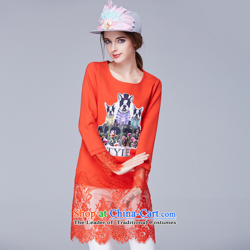 Rui Mei to 2015 XL women with new expertise autumn mm thin lace Sau San video in the stitching long sleeve and long-sleeved T-shirt, forming the Netherlands N1602 orange 3XL, Rui Mei-RIUMILVE) , , , shopping on the Internet