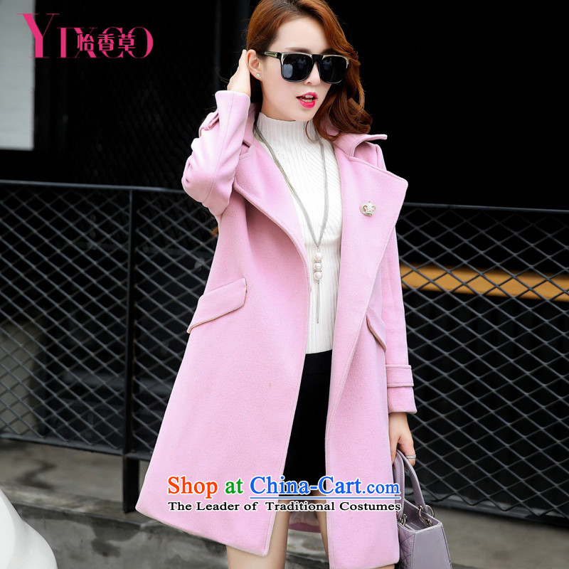 Selina Chow vanilla pink thick wool coat girl in long?_ 2015 autumn and winter new Korean Couture fashion loose video thin, a lapel gross flows of pink coat??M