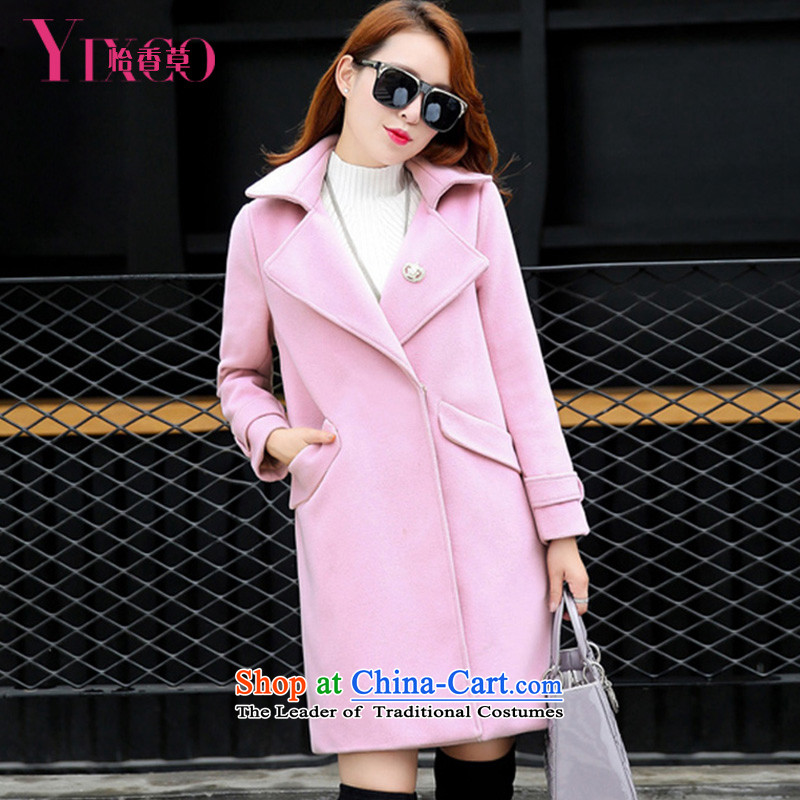 Selina Chow vanilla pink thick wool coat girl in long?) 2015 autumn and winter new Korean Couture fashion loose video thin, a lapel gross flows of pink coat? M Chow herbs shopping on the Internet has been pressed.