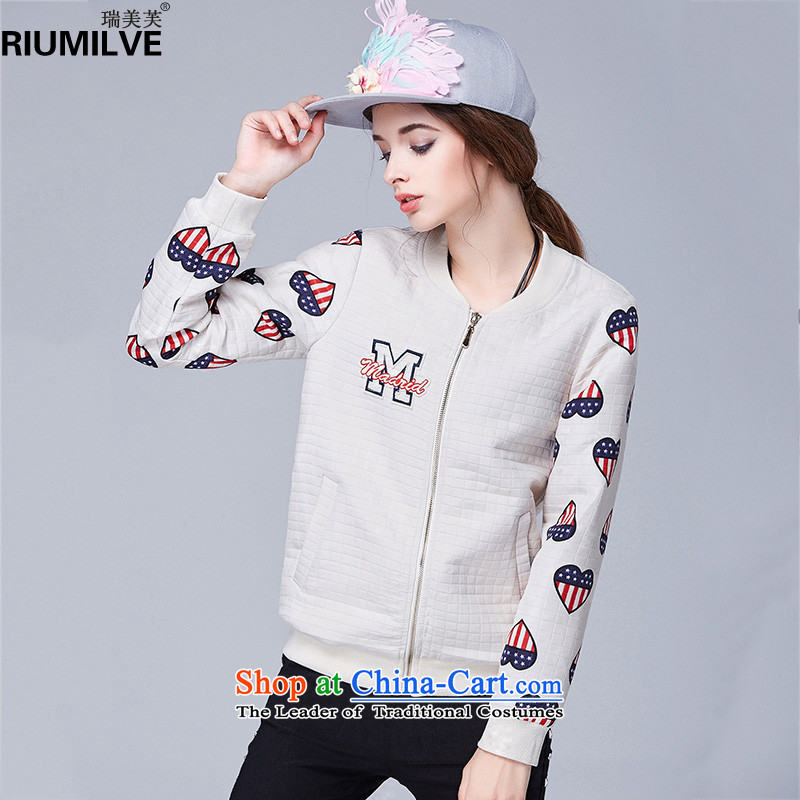 Rui Mei to 2015 XL women with new expertise autumn mm video thin stamp Jacket Sport and leisure sweater space jackets N1035 apricot 3XL