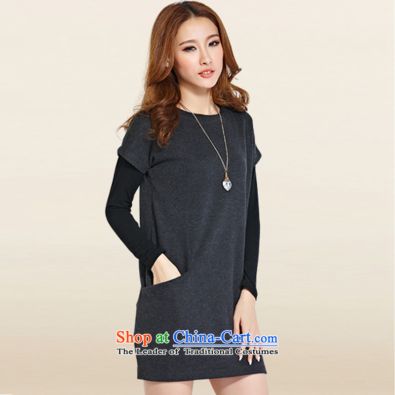 The trendy Gigi Lai Wei Code women's two kits 2015 autumn and winter new Korean version of Fat MM loose two kits long-sleeved Knitted Shirt dresses, forming the thin gray skirt Video CD Gigi Lai (XXXL, weiziyun) , , , shopping on the Internet