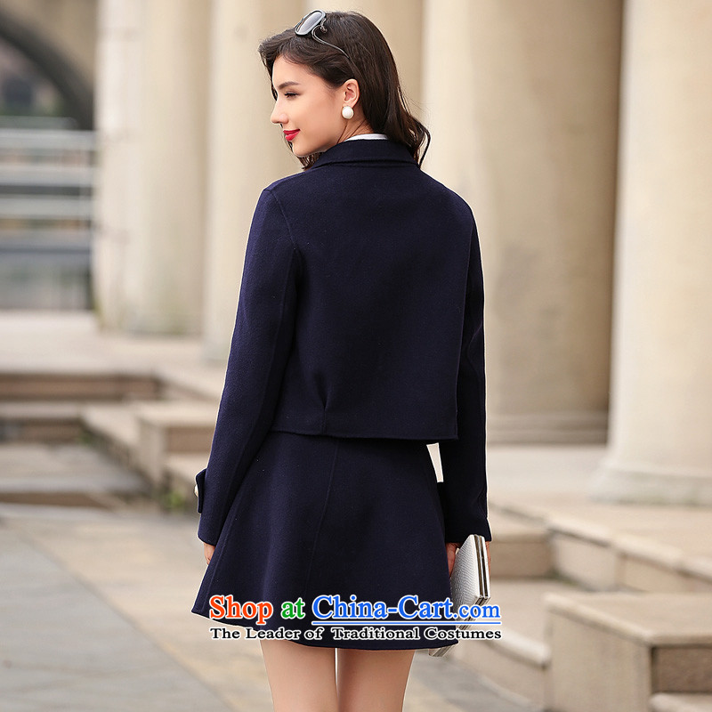 Ho Pui 2015 autumn and winter new double-side kit gross + short skirt body?) double-sided woolen coat two kits navy M Ho Pei (lanpei) , , , shopping on the Internet