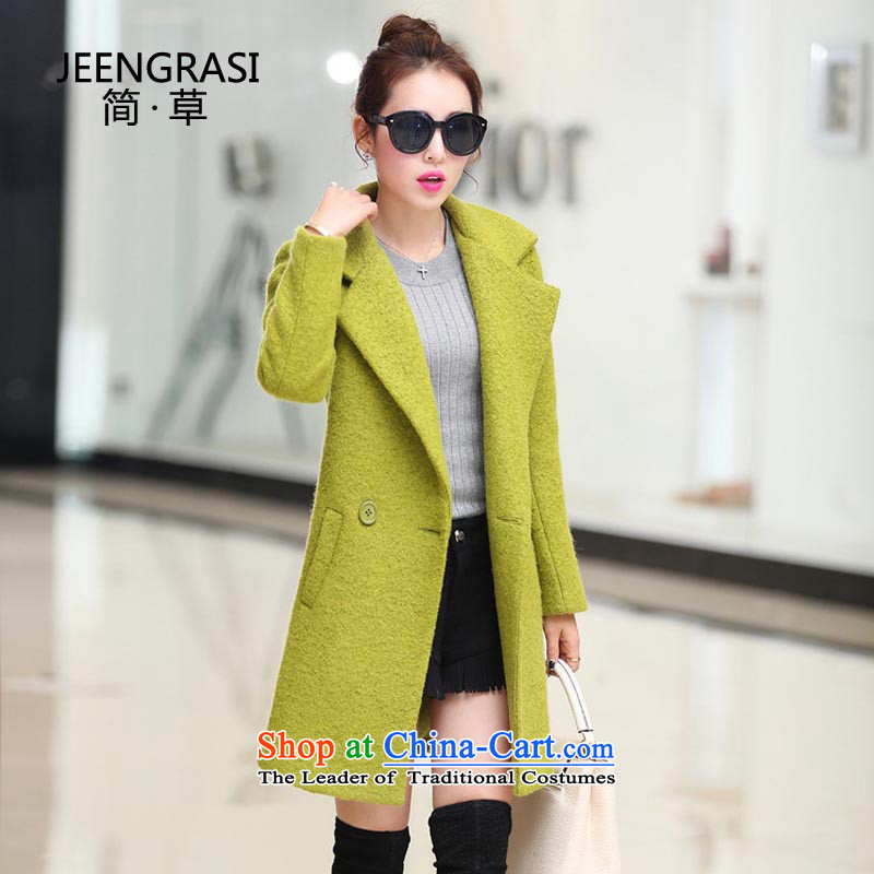 Pull the fuser coats ofautumn and winter 2015 female Korean female thickened gross? jacket in long pure color coats female green gross?L