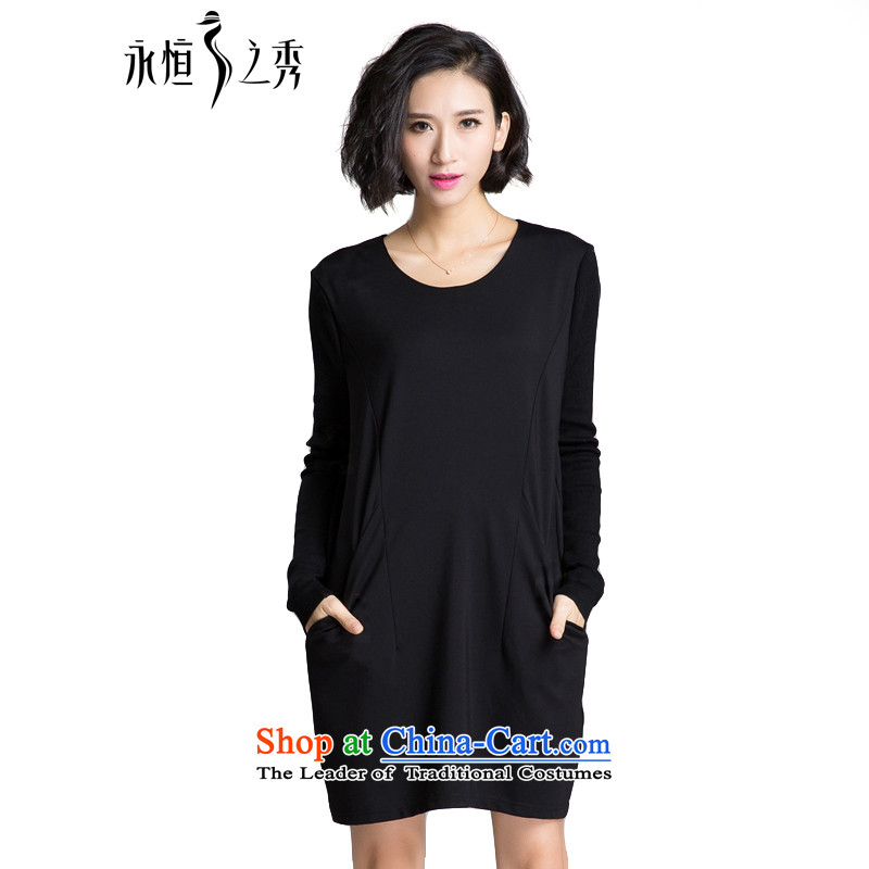 The Eternal-soo to xl women's dresses Drop-Needle LS autumn and winter 2015 new product expertise mm thick, Hin thin sister, temperament fall inside the skirt long-sleeved black4XL