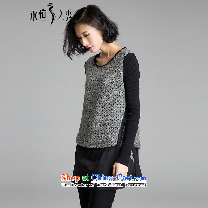 The Eternal-soo to xl t-shirts, forming the Netherlands autumn and winter new fat mm sister autumn graphics thin thick Korean fashion sweater, Knitted Shirt leave two T-shirts are spent gray 4XL, eternal Soo , , , shopping on the Internet
