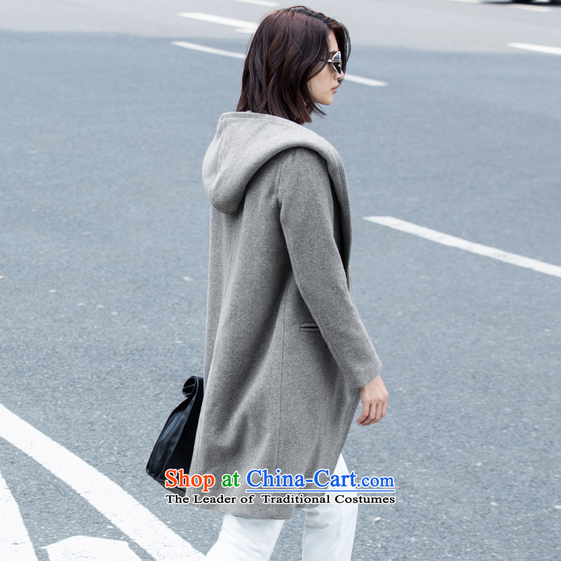 Amii[ minimalist ]2015 autumn and winter cool new products with cap large roll collar wool coat female 11571223? fog gray M,amii,,, shopping on the Internet