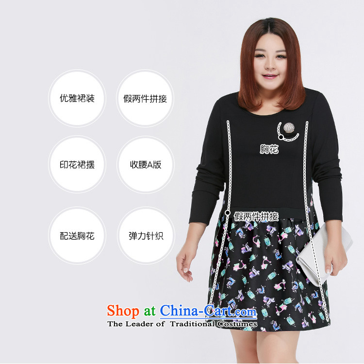 Msshe xl women 2015 new MM thick autumn false two stitching dress Foutune of 10558 Black green 3XL picture, prices, brand platters! The elections are supplied in the national character of distribution, so action, buy now enjoy more preferential! As soon as possible.