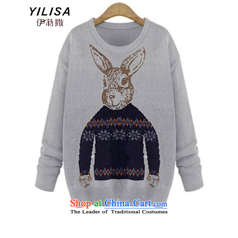 Elizabeth new sub-large European and American women Fall/Winter Collections thick MM to intensify the code 200 catties ultra-stamp forming the rabbit woolen sweater knit shirts H5202 GRAY 5XL, Elizabeth YILISA (sub-) , , , shopping on the Internet