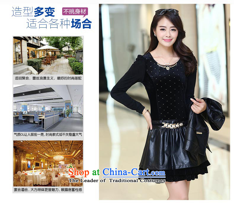 Yun Jun 2015 Autumn Pavilion with new long-sleeved dresses PU two kits autumn large Leather Women's dress code, a skirt kit decorated dressed in black XXL picture, prices, brand platters! The elections are supplied in the national character of distribution, so action, buy now enjoy more preferential! As soon as possible.