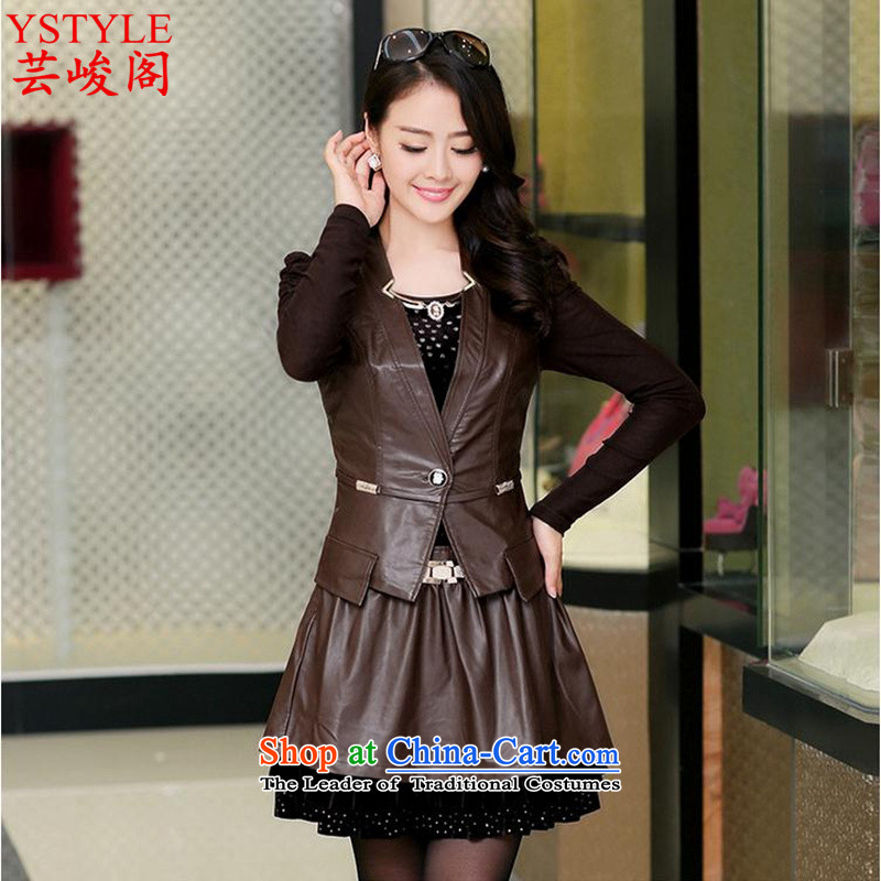 Yun Jun 2015 Autumn Pavilion with new long-sleeved dresses PU two kits autumn large Leather Women's dress code, a skirt dressed in black XXL, decorated kit is completed the cabinet has been pressed shopping on the Internet