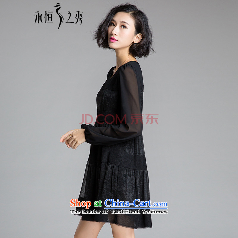 The Eternal-soo to xl women's dresses thick sister 2015 Summer new product expertise, Hin thick mm thin, Korean chiffon loose black skirt A poverty long-sleeved black XL, eternal Soo , , , shopping on the Internet