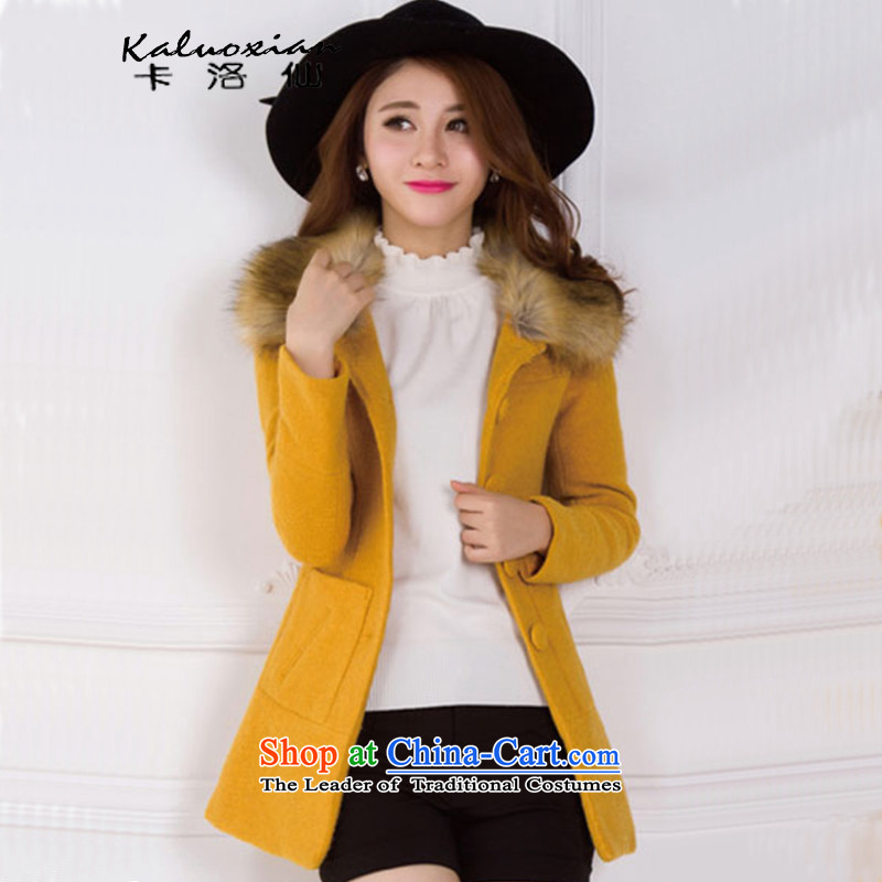 Carlo cents 2015 new Korean female coats of Sau San Mao? autumn and winter jackets in female long 5166 ft² turmeric yellow M