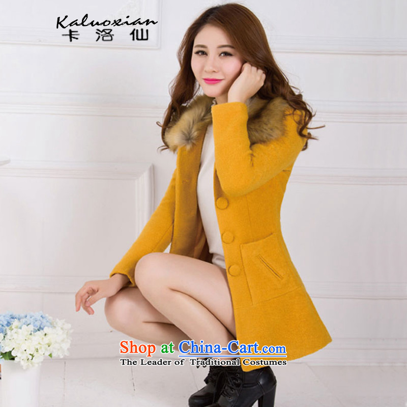 Carlo cents 2015 new Korean female coats of Sau San Mao? autumn and winter jackets in female long 5166 ft² turmeric yellow M4 cents (kaluoxian card) , , , shopping on the Internet