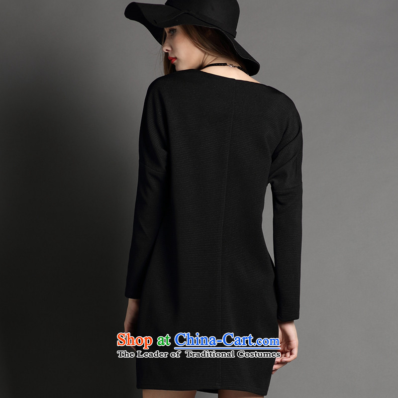 The Director of the women's code to increase the load new autumn 2015 ultra high-end fashion lace stitching elegant graphics thin long-sleeved dresses autumn 2032 Black Large Code 140 around 922.747, XXL of staff (smeilovly) , , , shopping on the Internet