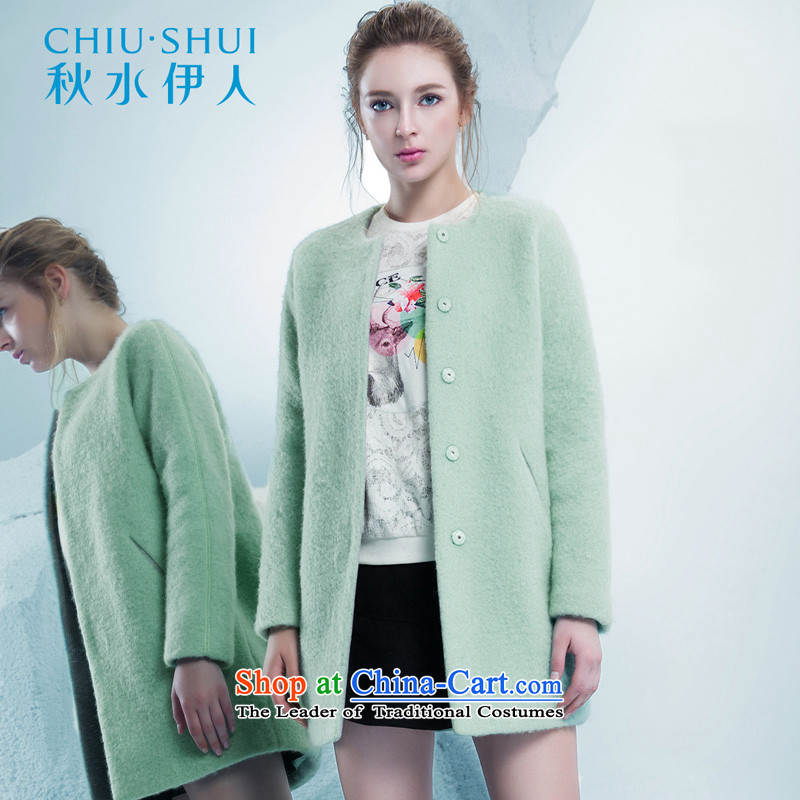 Chaplain who 2015 winter clothing new women's stylish pure color Long Neck Jacket? gross straight?. 155_80A_S. coats water green