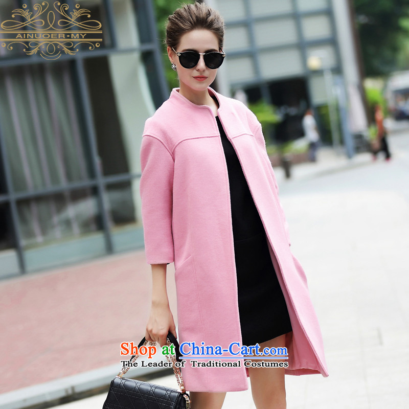 Ainuoer.my2015 new winter coats? women and seven gross-sleeved solid color neck long woolen coat pink M,AINUOER.MY,,, shopping on the Internet