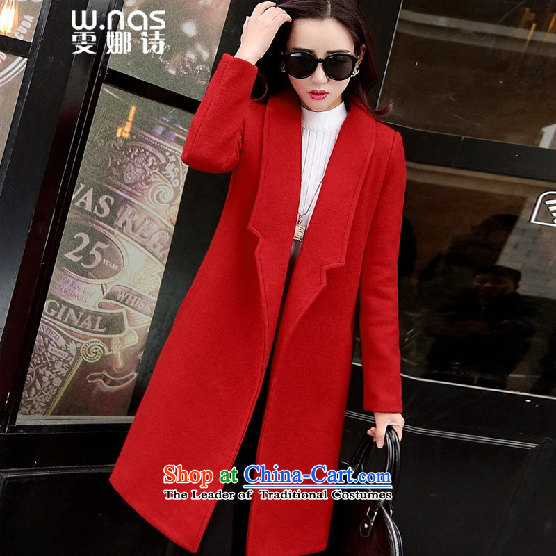 The poem meng 2015 autumn and winter new Korean women who are in the long graphics thin a wool coat gross? jacket female red L