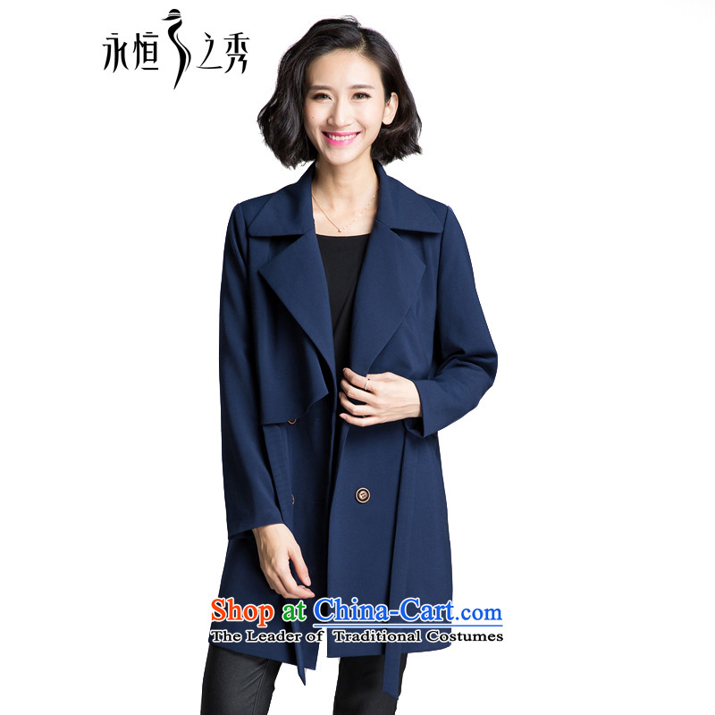 The Eternal Soo-To increase the number of female Korean jacket coat 2015 winter new product expertise mm thick, Hin thin sister in long temperament and stylish lapel jacket dark blue3XL