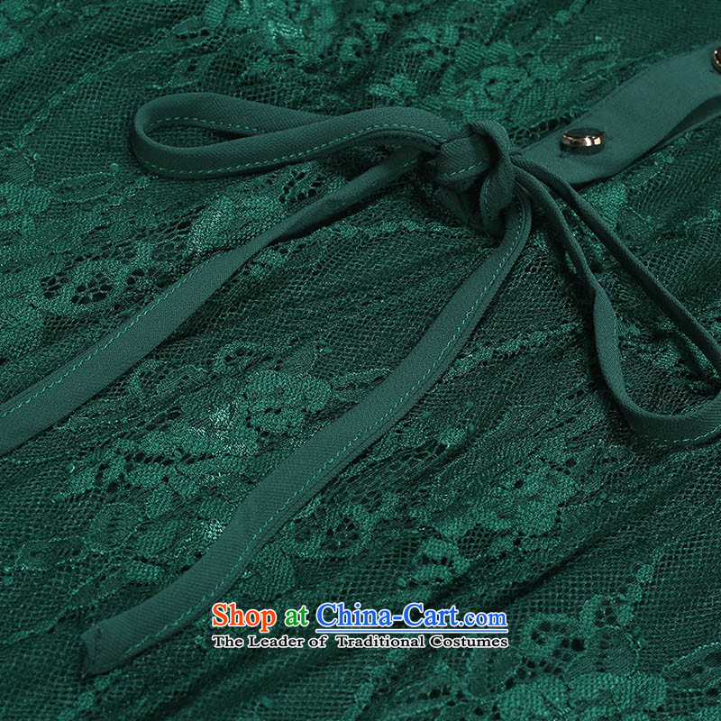 The former Yugoslavia Li Sau 2015 autumn large new mount female shirt-V-Neck lace elastic waist 7 cuff dresses 4XL, emerald-ri in the former Yugoslavia 0556 Sau , , , shopping on the Internet