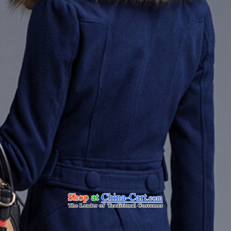 Gross? 2015 autumn and winter coats female new woolen coats in long?   Korean version of thick and larger female navy blue cotton M charm and the asia (charm) has been pressed on Bali Shopping