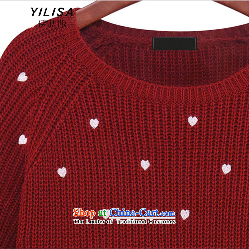 Elizabeth sub-autumn and winter new to xl Female European site fresh small sweater thick winter blouses, forming the MM Stretch loose heavy jackets H2177 female wine red 5XL, Elizabeth (YILISA sub-shopping on the Internet has been pressed.)