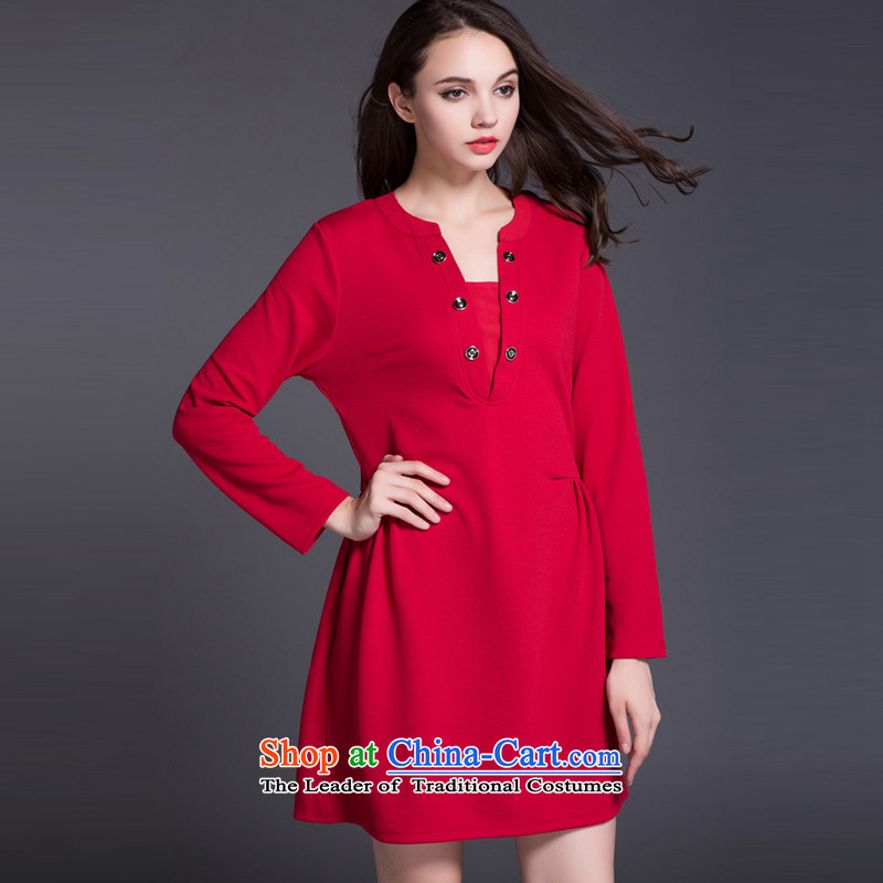 2015 Autumn new Zz&ff larger women's dresses thick MM THIN in the Video   long skirt wear long-sleeved red XXXXXL,ZZ&FF,,, shopping on the Internet