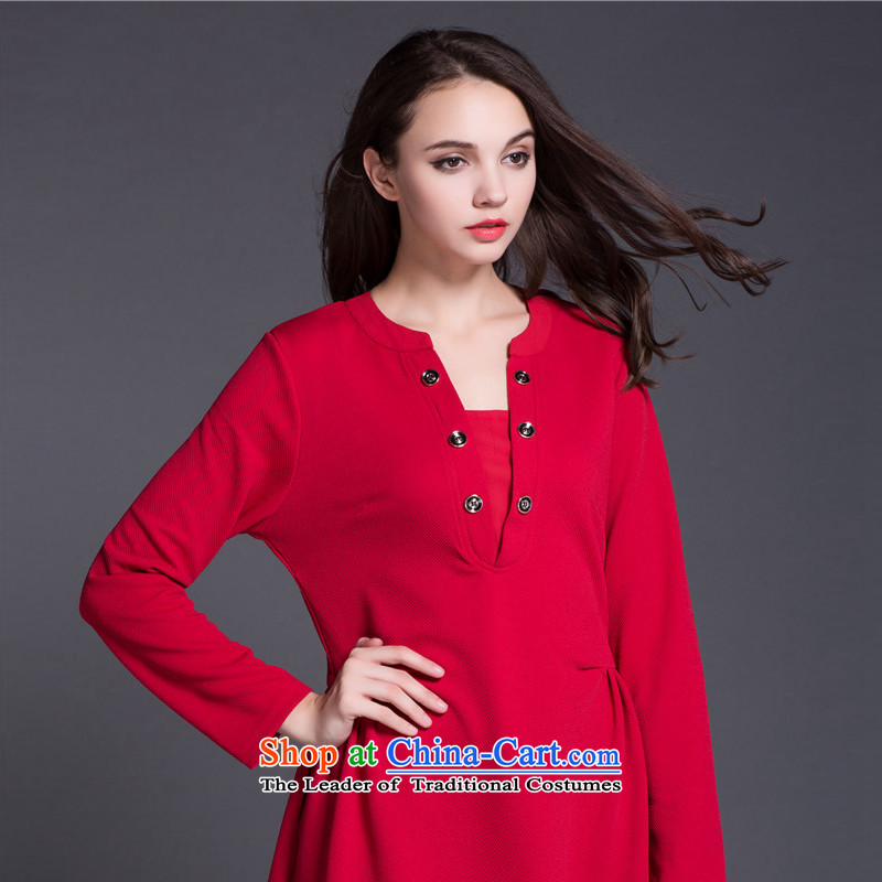 2015 Autumn new Zz&ff larger women's dresses thick MM THIN in the Video   long skirt wear long-sleeved red XXXXXL,ZZ&FF,,, shopping on the Internet