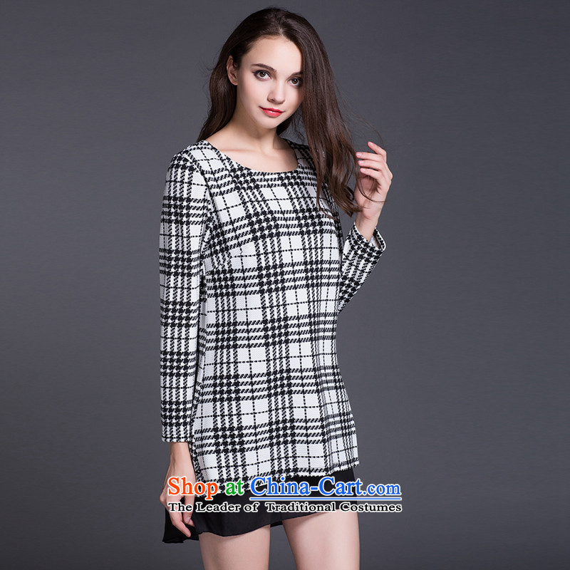 The Korean version of the autumn 2015 Zz&ff replace larger female thick MM loose gentlewoman latticed stitching chiffon long-sleeved dresses picture color XXXL,ZZ&FF,,, shopping on the Internet