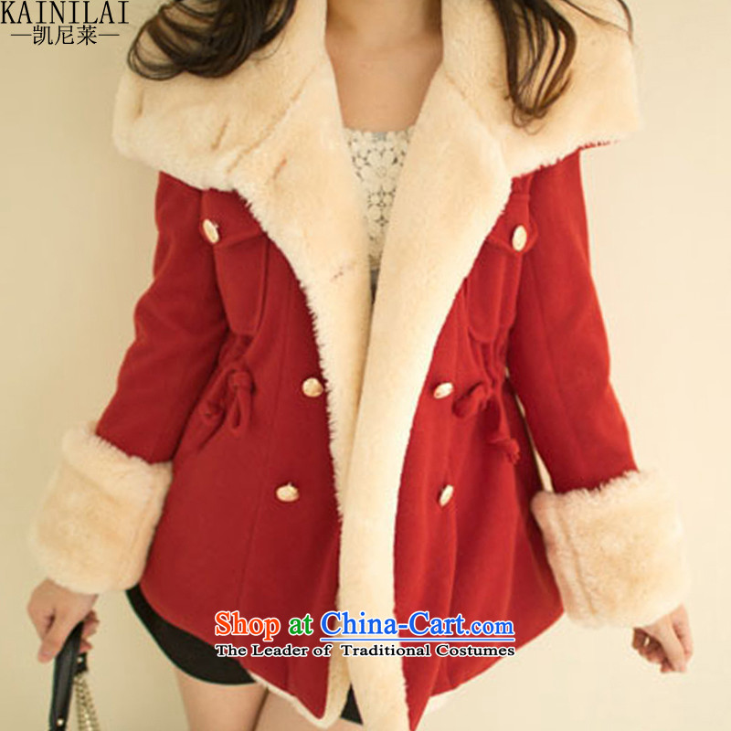 Keini Gloria?2015 autumn and winter new Korean version is smart casual preppy double-reverse collar thick hair? Short overcoat female red thicker version of?L
