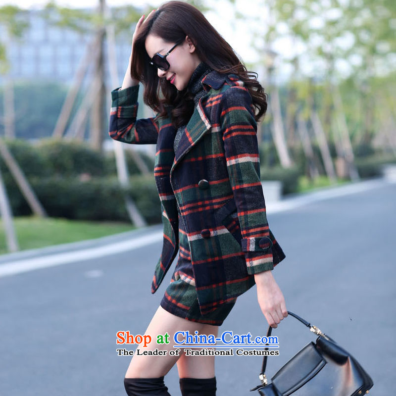 According to a 2015 autumn and winter clothing products female new Korean Sau San latticed two kits stylish girl video thin lapel long-sleeved Gross Gross Kit?? jacket coat shorts navy M, in accordance with a product has been pressed on yi Shopping