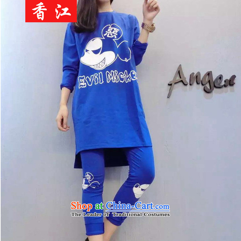 Xiang Jiang to increase women's code thick MM autumn graphics thin kit in the burden of her sister thick 200 long trousers, forming the largest T-shirt leisure wears black large code 5XL 5999 recommendations 175-215, Hong Kong has been pressed shopping on