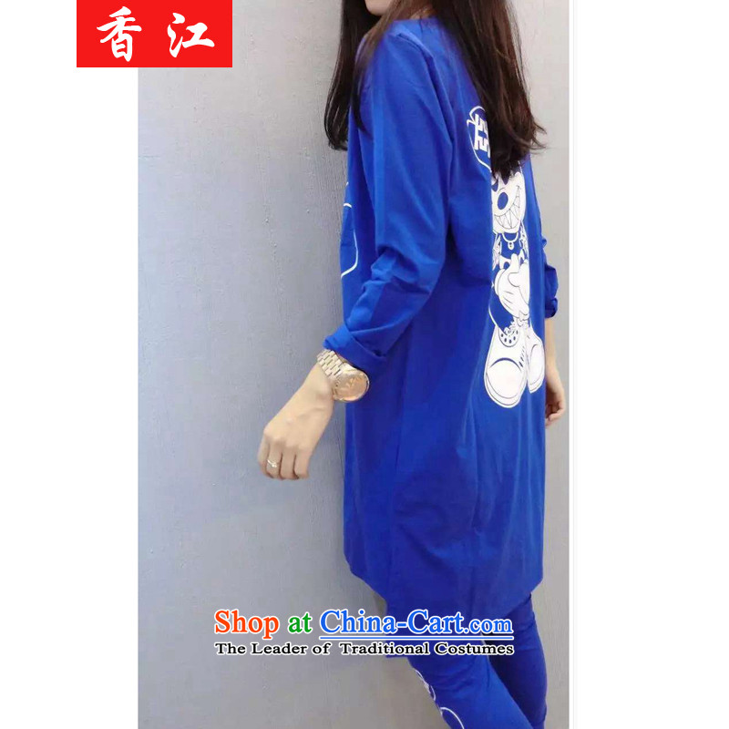 Xiang Jiang to increase women's code thick MM autumn graphics thin kit in the burden of her sister thick 200 long trousers, forming the largest T-shirt leisure wears black large code 5XL 5999 recommendations 175-215, Hong Kong has been pressed shopping on