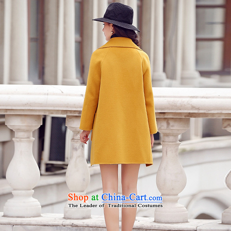The fall of new, 1390#2015 stylish high-end relaxd dress woolen coats in yellow , L? Cheuk-yan Yi Yan Shopping on the Internet has been pressed.