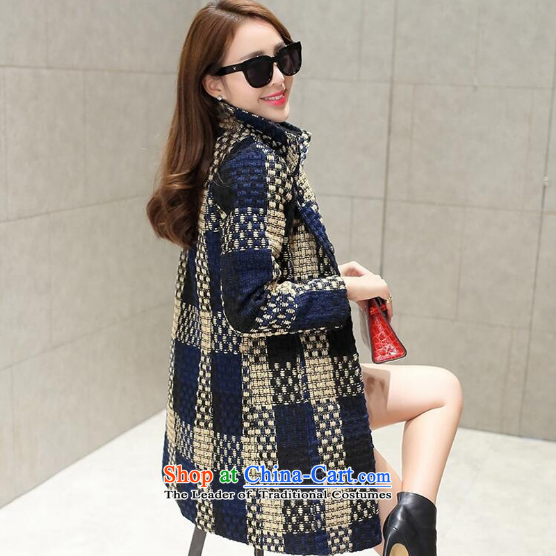 Yi love wave 2015 new gross autumn and winter coats? In Korean long hair?   The winter coats jackets X1502 navy blue long-sleeved package, latticed yi wave Love , , , shopping on the Internet