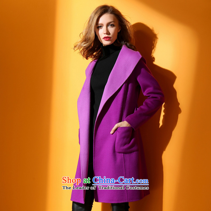 Qiongying windbreaker female wool coat long sleek? Maximum reverse collar cashmere warm jacket thin purple video   M QIONGYING , , , shopping on the Internet